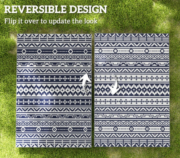 English Elm Geometric Reversible Outdoor Rug Uv Resistant Polypropylene Flatweave with Carry Bag T3971P421264
