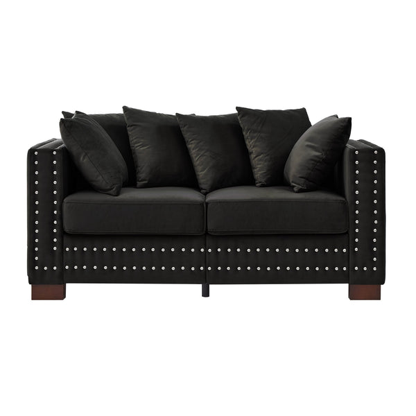 English Elm Modern Velvet Loveseat With Square Armrests & Silver Nailhead Accents - Stylish Comfort For Any Space W1097S00184