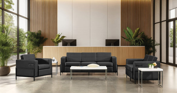 OSP Home Furnishings Arctic Two Seat Faux Leather Reception Lounge Chair with Usb Charging Modern Frame Loveseat ARCT52-U65
