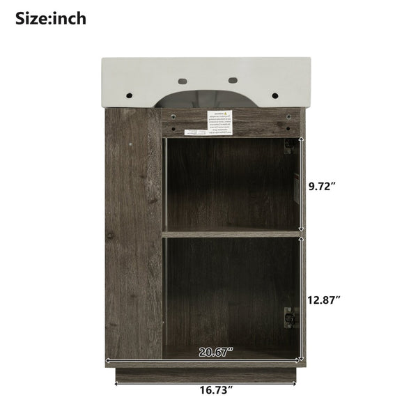 English Elm [video]21.6" Freestanding Bathroom Vanity Ceramic Sink Wavy Door Mdf Cabinet Small Bath Dark Gray N729P285504G