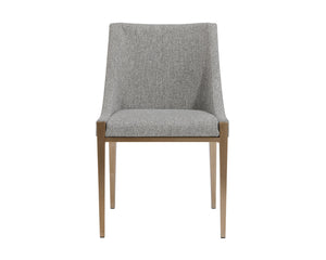 Sunpan Dionne Dining Chair - Modern Elegance with Textured Fabric and Antique Brass Stainless Steel Legs Monument Pebble