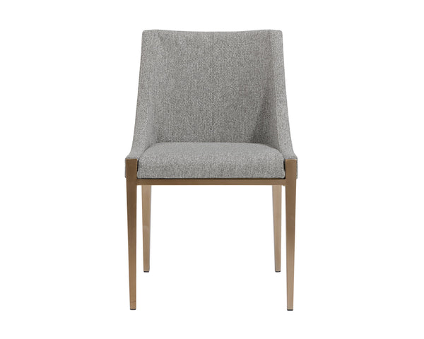 Sunpan Dionne Dining Chair - Modern Elegance with Textured Fabric and Antique Brass Stainless Steel Legs Monument Pebble