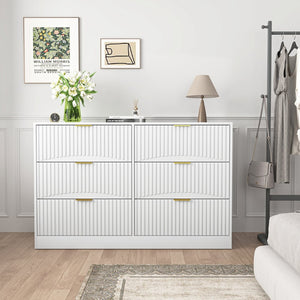 English Elm Modern Six Drawer Chest with Wavy Textured Fronts Sleek Matte Storage for Any Room White W409P307526