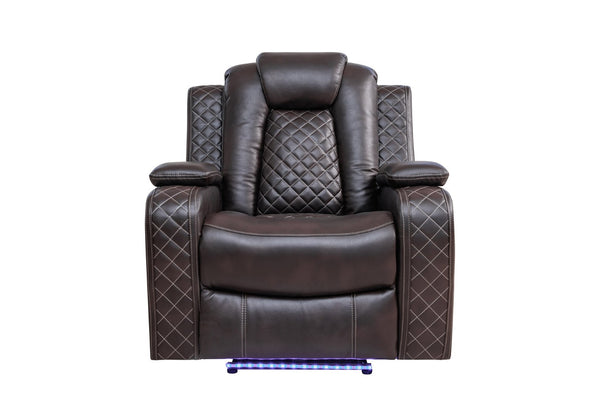 English Elm Violetglow Reclining Sofa with Led Lighting Wireless Charging and Bluetooth Speakers Brown B2730S00033