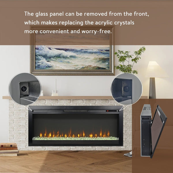 English Elm 44 Inch Recessed Electric Fireplace with Led Flame Heater and Remote for Living Rooms W1769P171421