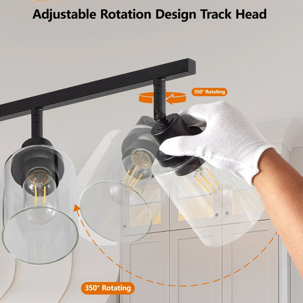 English Elm 6-light Matte Black Iron Track Fixture Rotatable Spotlights with Clear Glass for Kitchen Halls W1340P456180