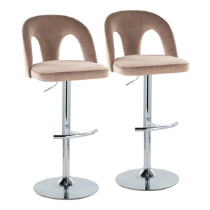 English Elm Adjustable Velvet Swivel Barstools with Chrome Base for Kitchen Islands Set of 2 B202S01960