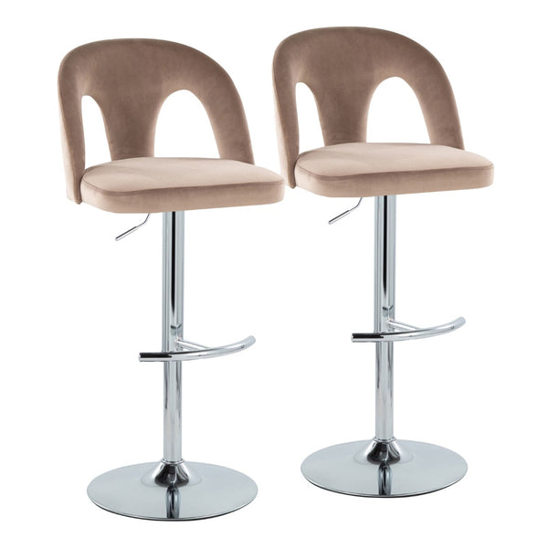 English Elm Adjustable Velvet Swivel Barstools with Chrome Base for Kitchen Islands Set of 2 B202S01960