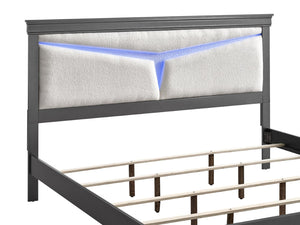 English Elm Lorana King Bed Teddy Bear Upholstered Headboard with Built in Led Ambient Light Gray B078S00666