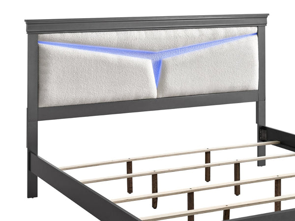 English Elm Lorana King Bed Teddy Bear Upholstered Headboard with Built in Led Ambient Light Gray B078S00666