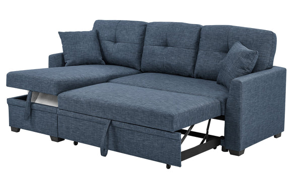 English Elm Modular Sleeper Sectional with Hidden Storage, Tufted Cushions and Convertible L-Shape for Small Spaces Blue B343S00027