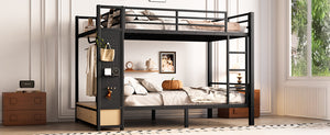 English Elm Full Metal Bunk Bed For Teens - Space-Saving Full Over Full Design With Storage Shelves & Drawers, Black W1580S00234