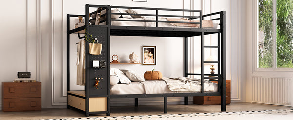 English Elm Full Metal Bunk Bed For Teens - Space-Saving Full Over Full Design With Storage Shelves & Drawers, Black W1580S00234