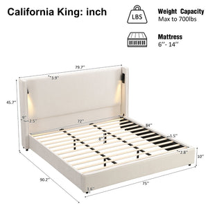 English Elm California King Wingback Linen Bed with Built-in Reading Lamp and Usb Charging Port N757P386661B