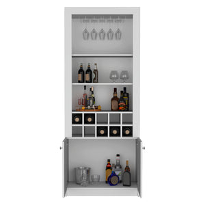 English Elm Nero 74-Inch Tall Bar Cabinet with 10-Bottle Cubbies, 16 Stemware Slots, 4 Shelves — White Modern Storage B070P188834