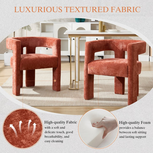 English Elm United We Win Chenille Barrel Accent Armchairs Set of Two for Living Room Dining Orange W1568P389272