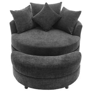 English Elm Orisfur. 360° Swivel Barrel Chair with Storage Ottoman, Plush Chenille, Pocket Spring Seat, 4 Pillows Gray WF323718AAE