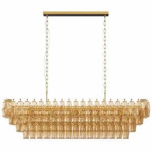 English Elm Modern 54" Gold Rectangular Chandelier — 12-Light Smoke Glass Tiered LED Pendant for Dining Room W1340P332566