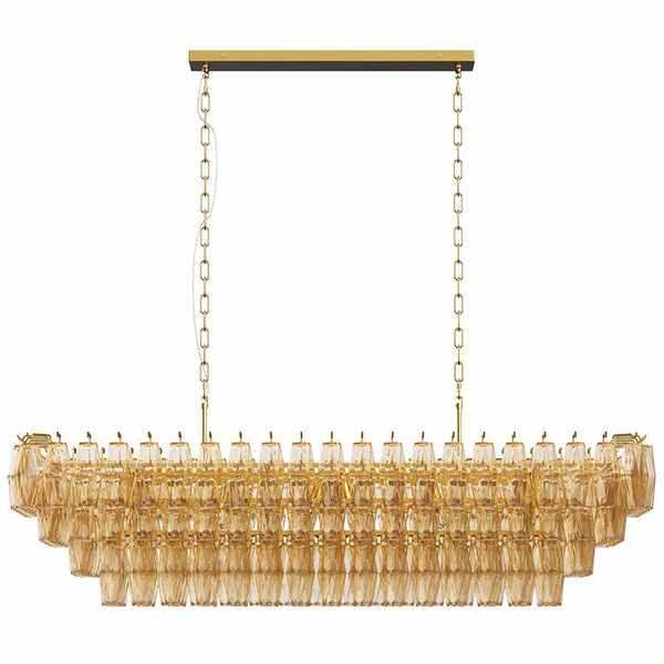 English Elm Modern 54" Gold Rectangular Chandelier — 12-Light Smoke Glass Tiered LED Pendant for Dining Room W1340P332566
