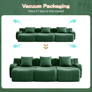English Elm Three-Seat Modular Sofa with Plush Teddy Fabric, No Assembly, Ergonomic Curved Armrests & Non-Slip Base Green W714S01443