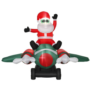 English Elm Homcom 7.3 Ft Inflatable Santa Flying Airplane Yard Decor With Led Lights - Easy Setup & Weatherproof! W2225P249975