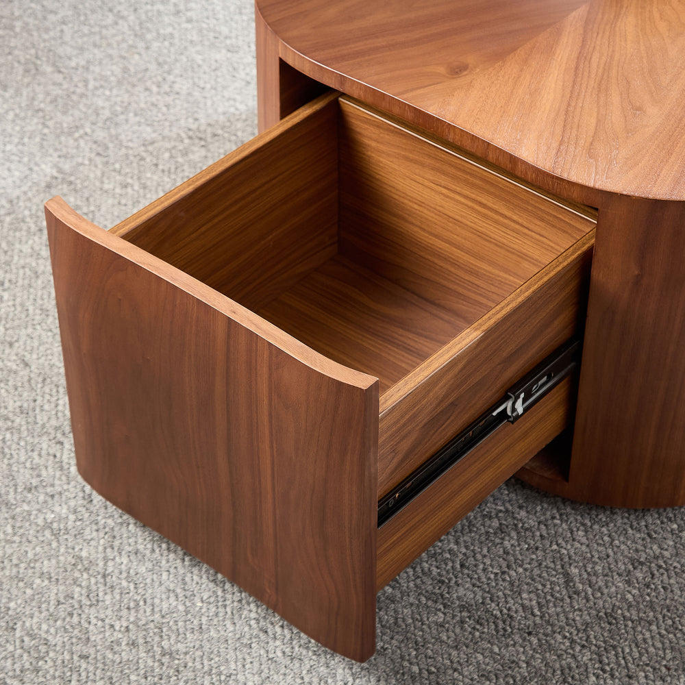 English Elm 35.43 Petal-Shaped Round Coffee Table with Hidden Drawer, 39.37" Wide Walnut MDF Accent Table for Living Room W2582P338168