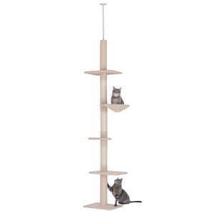 English Elm Adjustable Floor to Ceiling Cat Tower Five Tier Sisal Plush Climbing Tree for Cats T3971P387158