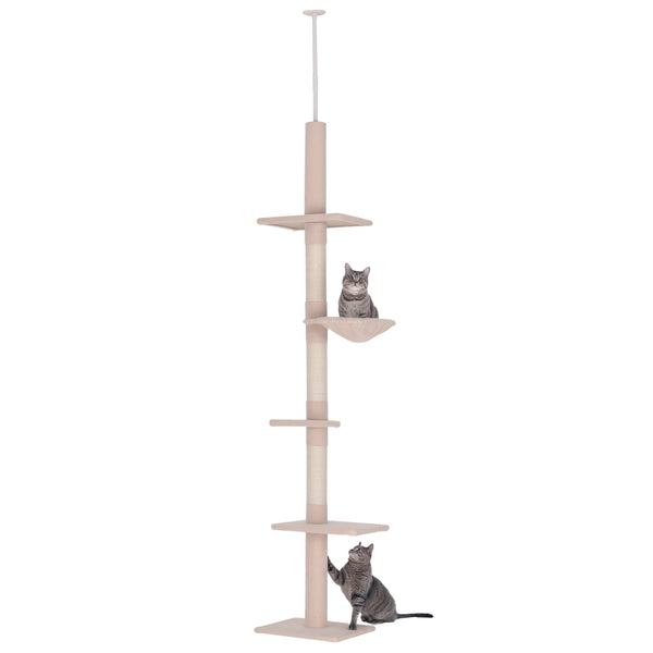 English Elm Adjustable Floor to Ceiling Cat Tower Five Tier Sisal Plush Climbing Tree for Cats T3971P387158
