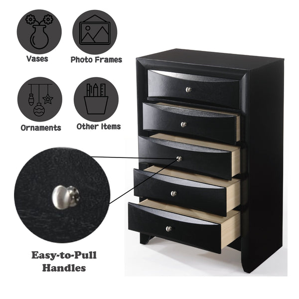 English Elm Ireland Eight-Drawer Dresser with Okume Veneer Top, Brushed Nickel Knobs and Durable Wood Frame Black 53 L x 35 W x 20 H B2726P256707