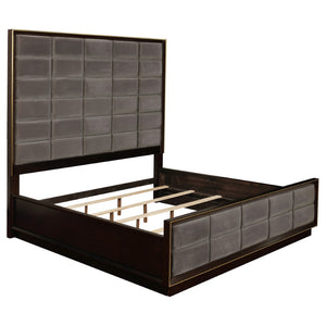 English Elm Prescott California King Bedroom Set with Velvet Tufted Bed and Gold Hardware B062S01775