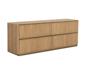 Sunpan Kalla Dresser - Elegant Oak Design with Gold Steel Base, Soft Closing Drawers, and Unique Texture Rustic Oak