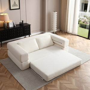 English Elm 81'' Corduroy Floor Sofa Convertible Loveseat Futon Sleeper with Foam Fill and Pillows Beige W1117P459678