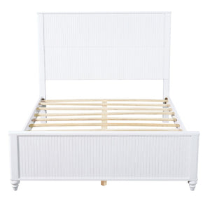 English Elm White Queen Platform Bed Solid Pine Grooved Headboard Modern Bedroom Frame N770PQ389797K