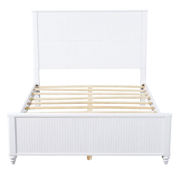 English Elm White Queen Platform Bed Solid Pine Grooved Headboard Modern Bedroom Frame N770PQ389797K