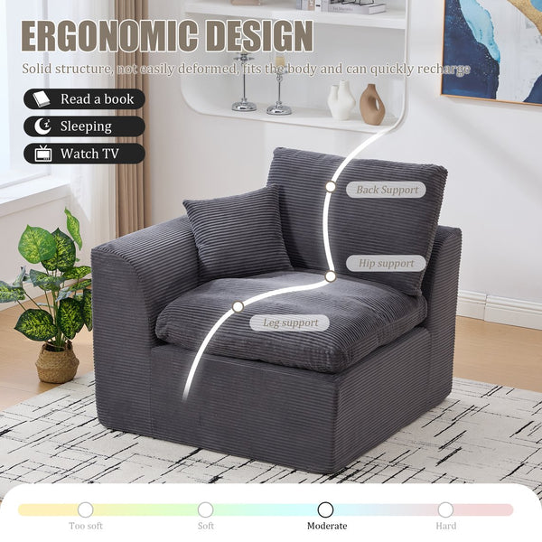 English Elm UNITED Cloud Couch Modular Sectional Sofa with Corduroy Cover, Ergonomic 2-Seater, No Assembly Needed Dark Gray W1568P371127