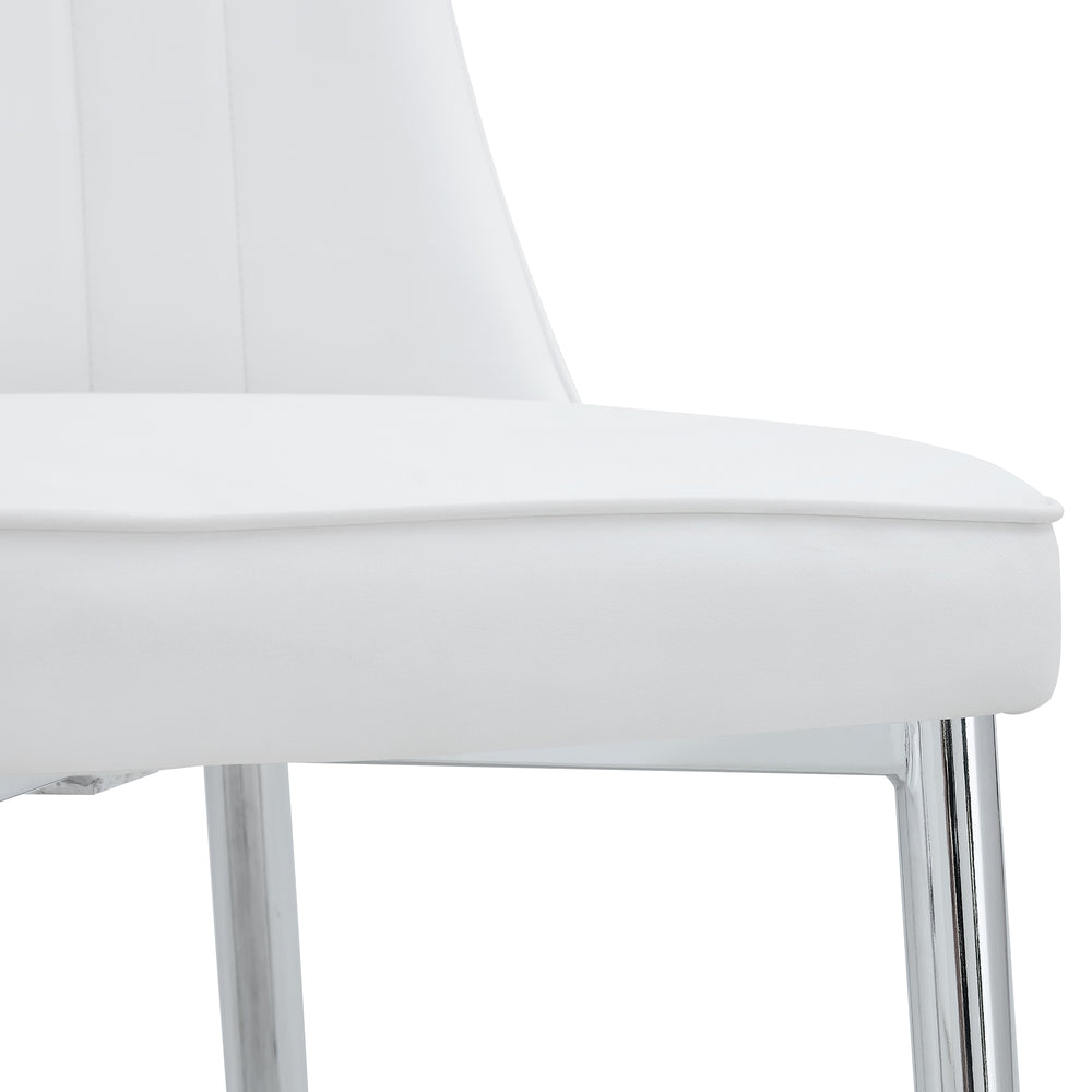 English Elm 4 Modern Dining Chairs White Silver PU Leather Seats Ergonomic Curved Back Thick Cushion Metal Legs W1512P406375