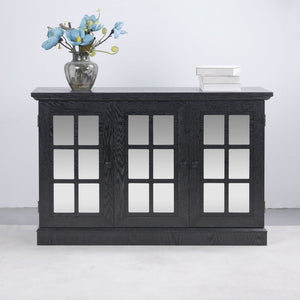 English Elm 45" Mirrored Acrylic Door Sideboard Mdf Buffet Cabinet with Adjustable Shelves Black W2899P372750