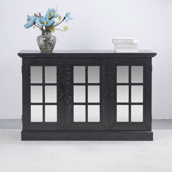 English Elm 45" Mirrored Acrylic Door Sideboard Mdf Buffet Cabinet with Adjustable Shelves Black W2899P372750