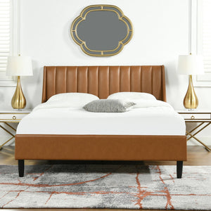 English Elm Jennifer Taylor Home - Aspen Vertical Tufted Queen Platform Bed Set - Caramel Tan Faux Leather, Modern Design & Comfort B2719P238511