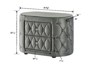 English Elm Luxurious Gray Oval Nightstand With Plush Tufted Upholstery & Tempered Glass Top - 2 Drawers! B2741P321011