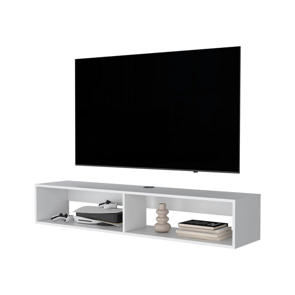 English Elm White Floating Media Rack with 2 Shelves — Space-Saving Melamine TV Stand, Durable White Finish, 59" B062P230642