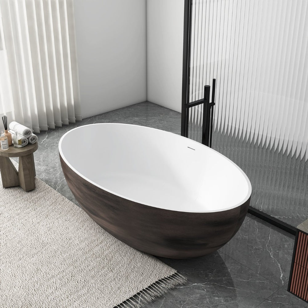 English Elm 67 Inch Freestanding Solid Surface Soaking Tub Matte White Walnut Spa Bathroom W1613P427631