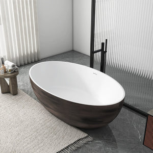 English Elm 67 Inch Freestanding Solid Surface Soaking Tub Matte White Walnut Spa Bathroom W1613P427631