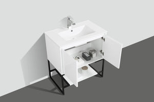 English Elm 30" Floating Bathroom Vanity Base Glossy White Soft Close Modern Wall Mount W1920P263625