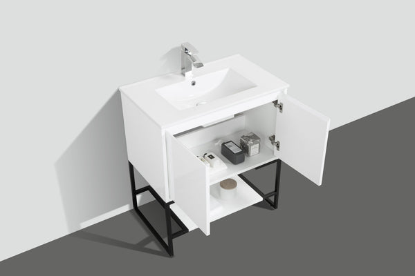 English Elm 30" Floating Bathroom Vanity Base Glossy White Soft Close Modern Wall Mount W1920P263625