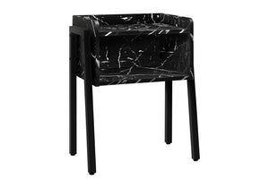 English Elm Accent 2-Tier Side Table with Black Marble-Look Tray Top, Storage Cubby & Adjustable Metal Legs, Modern B2710P219346