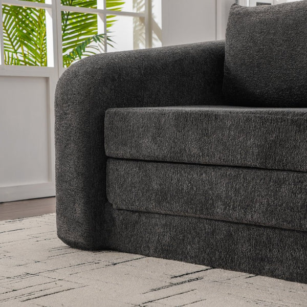 English Elm 71" Chenille Pull Out Sleeper Loveseat Convertible Floor Couch for Dorm or Guest Bedroom Gray W3118P388902