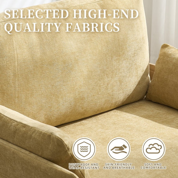 English Elm Foldable sofa bed recliner with three pillows, 3-in-1 convertible sleeper for small spaces, mid-century modern comfort Mustard yellow W395P290559