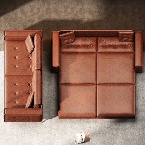 English Elm 92.1"King 3-in-1 Convertible Sleeper Sofa Bed with Tufted Faux Leather, Ultra-Wide Arms, 4-Seater Couch Light Brown W1885S00209