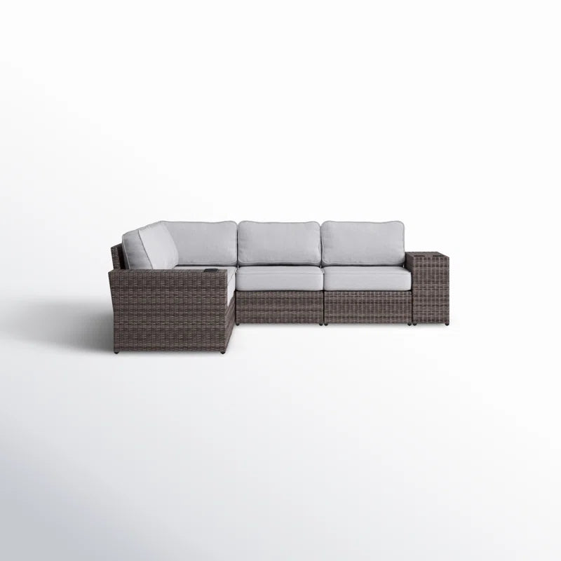 English Elm 102" Reversible Outdoor Wicker Sectional Sofa with Cushions, 4-Seater, Aluminum Frame, No Assembly Needed B120S00011